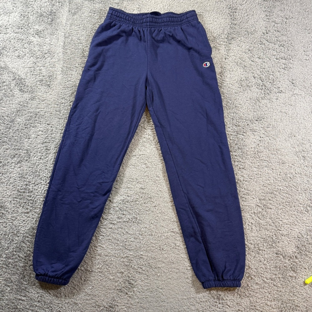 Champion Mens Medium Blue Fleece Jogger Sweatpants Elastic Waist C Logo M5922